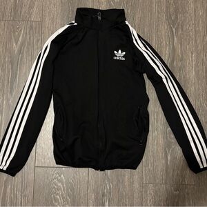 Adidas Black and White Bomber Jacket with Signature Stripes